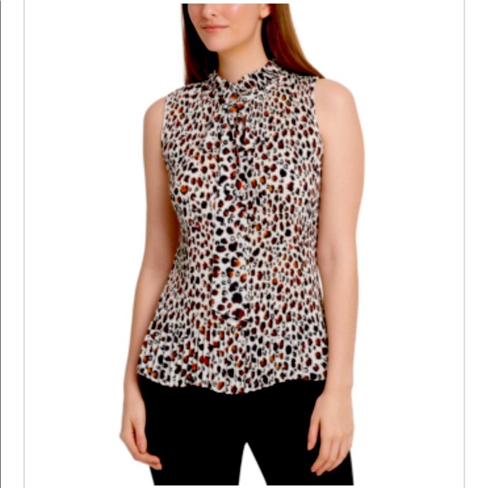 Dkny Petite AnimalPrint Pleated Sleeveless Top PXS